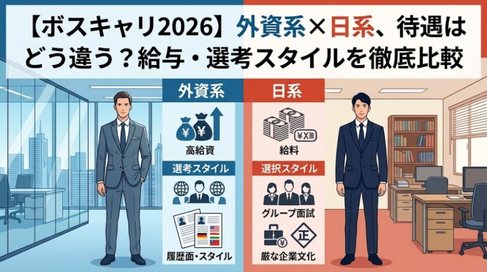 【ボスキャリ2026】外資系×日系、待遇はどう違う？給与・選考スタイルを徹底比較
