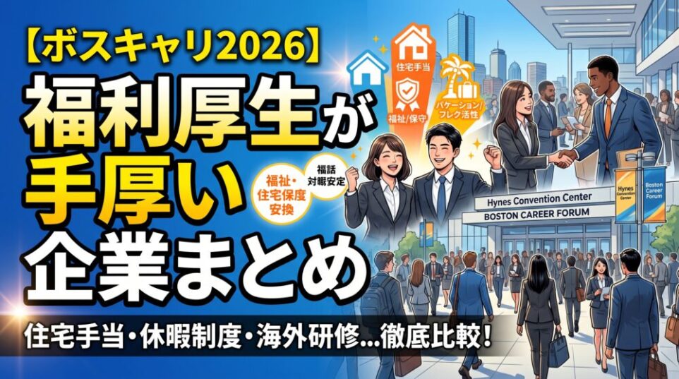 【ボスキャリ2026】福利厚生が手厚い企業まとめ｜住宅手当・保養所・資格支援をジャンル別に紹介