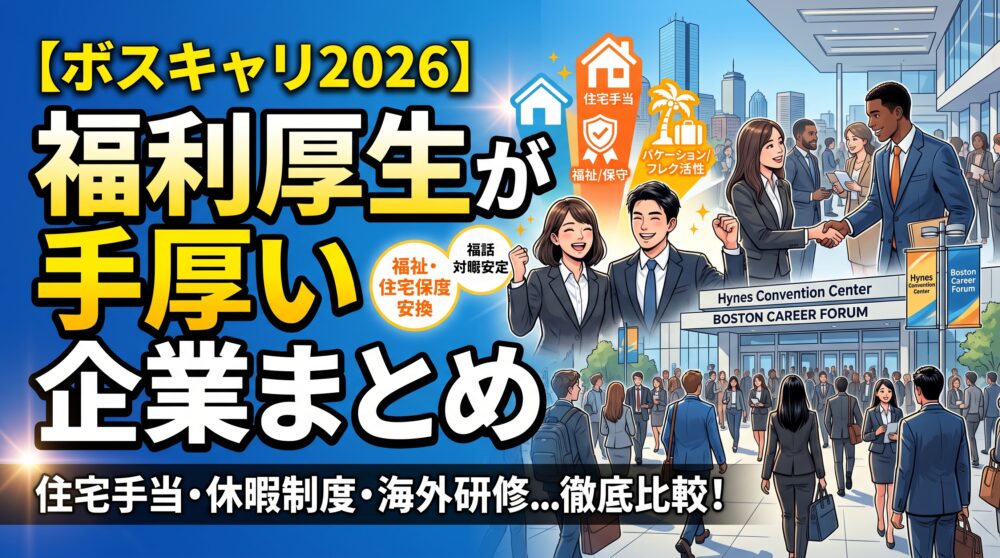 【ボスキャリ2026】福利厚生が手厚い企業まとめ｜住宅手当・保養所・資格支援をジャンル別に紹介