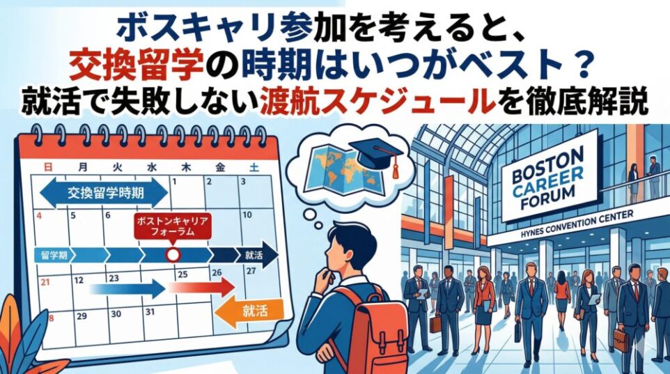 ボスキャリ参加を考えると、交換留学の時期はいつがベスト？就活で失敗しない渡航スケジュールを徹底解説