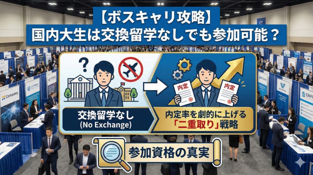 【ボスキャリ攻略】国内大生は交換留学なしでも参加可能？内定率を劇的に上げる「二重取り」戦略と参加資格の真実