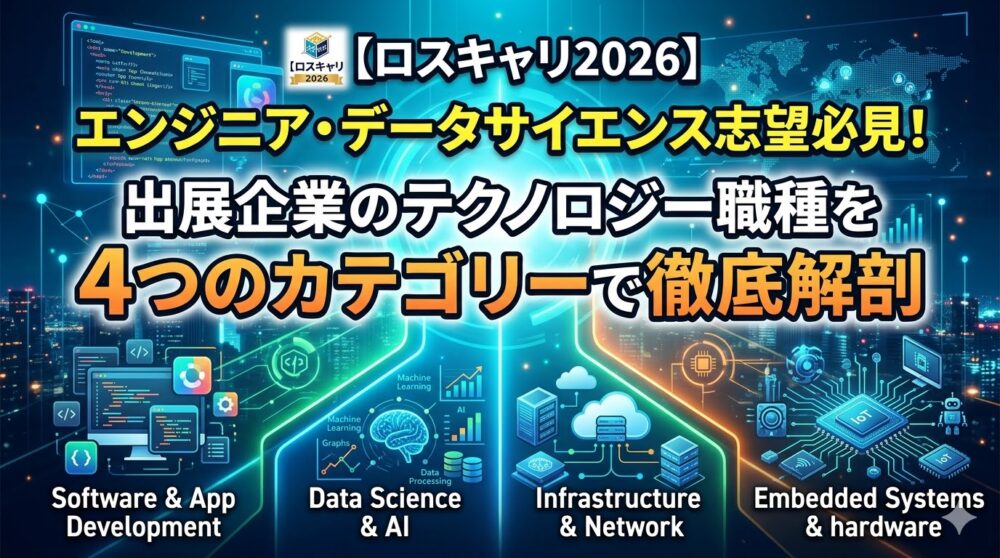 【ロスキャリ2026】エンジニア・データサイエンス志望必見！出展企業のテクノロジー職種を4つのカテゴリーで徹底解剖